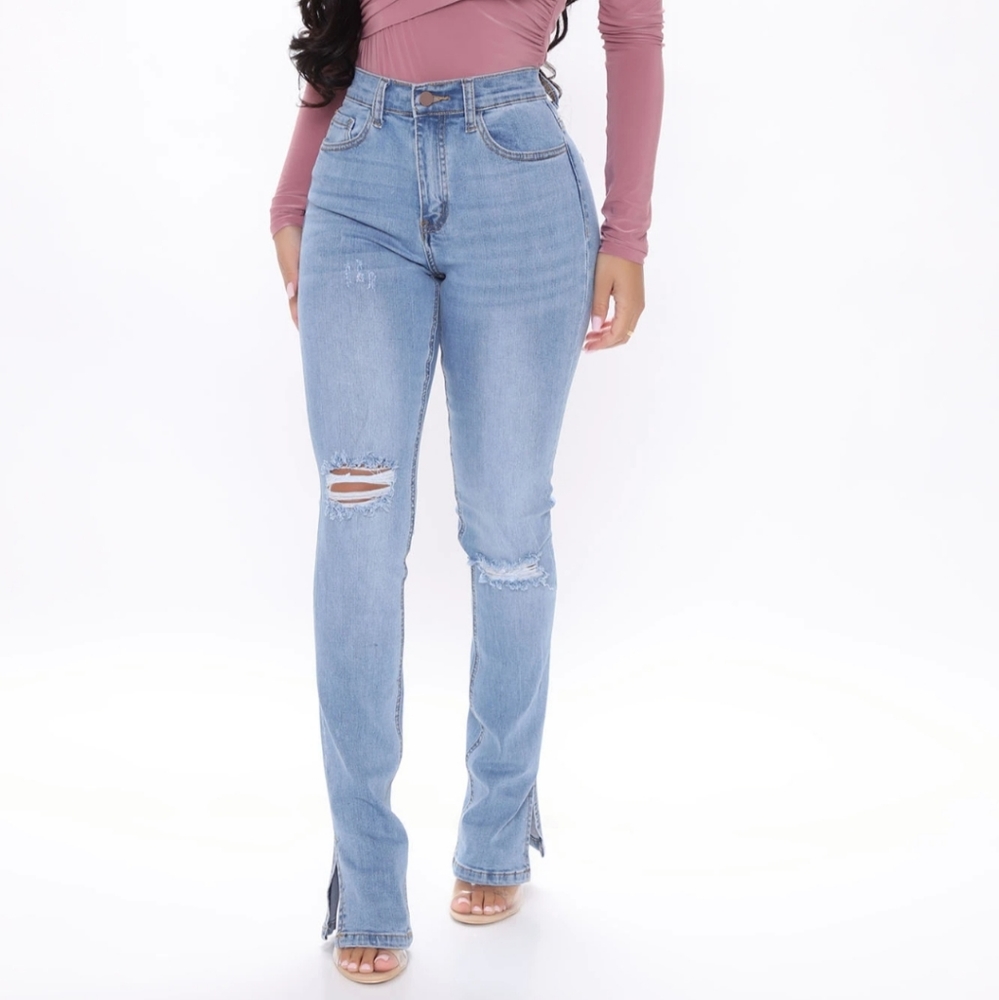 On your side slit skinny jeans - medium blue wash